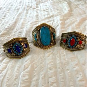 3 gem stone Lapis/ turquoise cuff bracelets